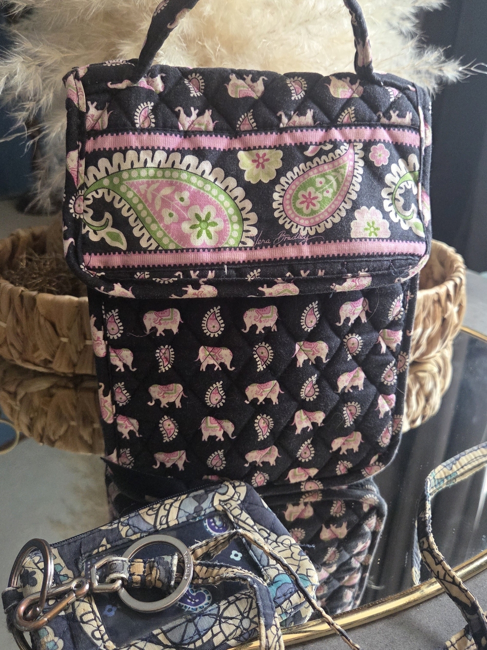 Bundle Rare Pink Elephant | Vera Bradley Quilted Lunch Bag + Mini Pouch Lanyard